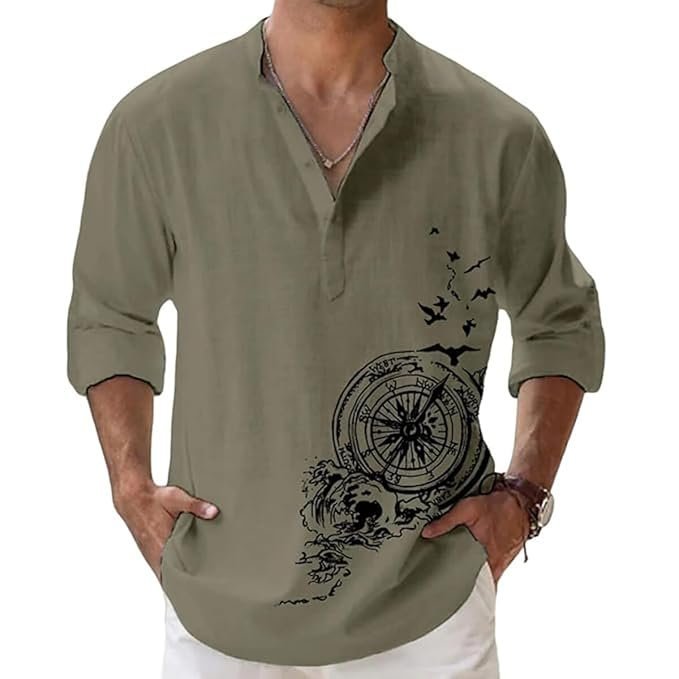 DEELMO Men's Cotton Blend Mandarin Collar Self