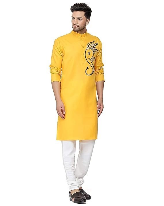 Men's Cotton Blend Printed Straight Kurta only