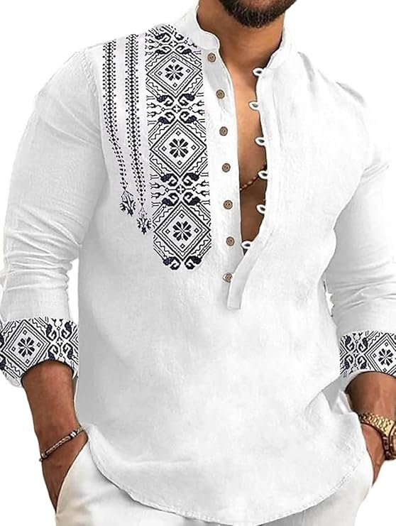 Men's Cotton Blend Mandarin Collar Casual Short Kurta