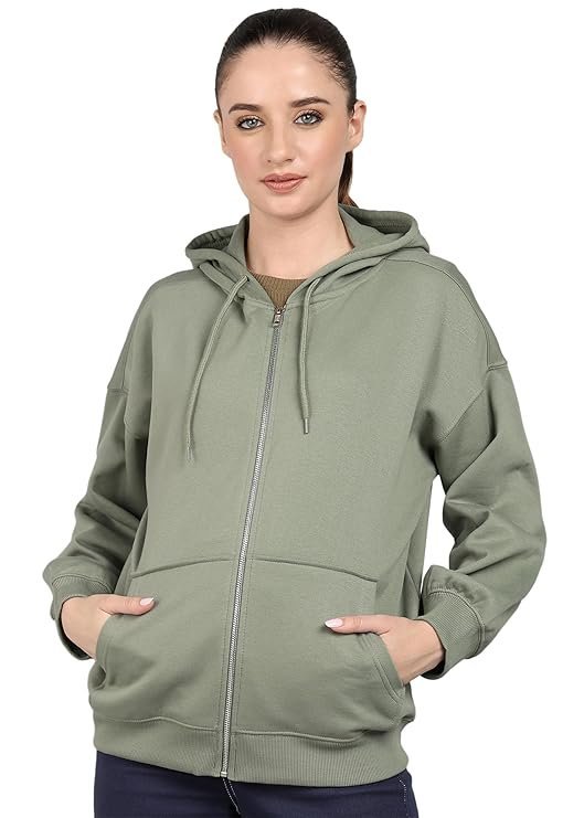 Alan Jones Clothing Cotton Blend Oversize Zipper Women's Hooded Neck Sweatshirt